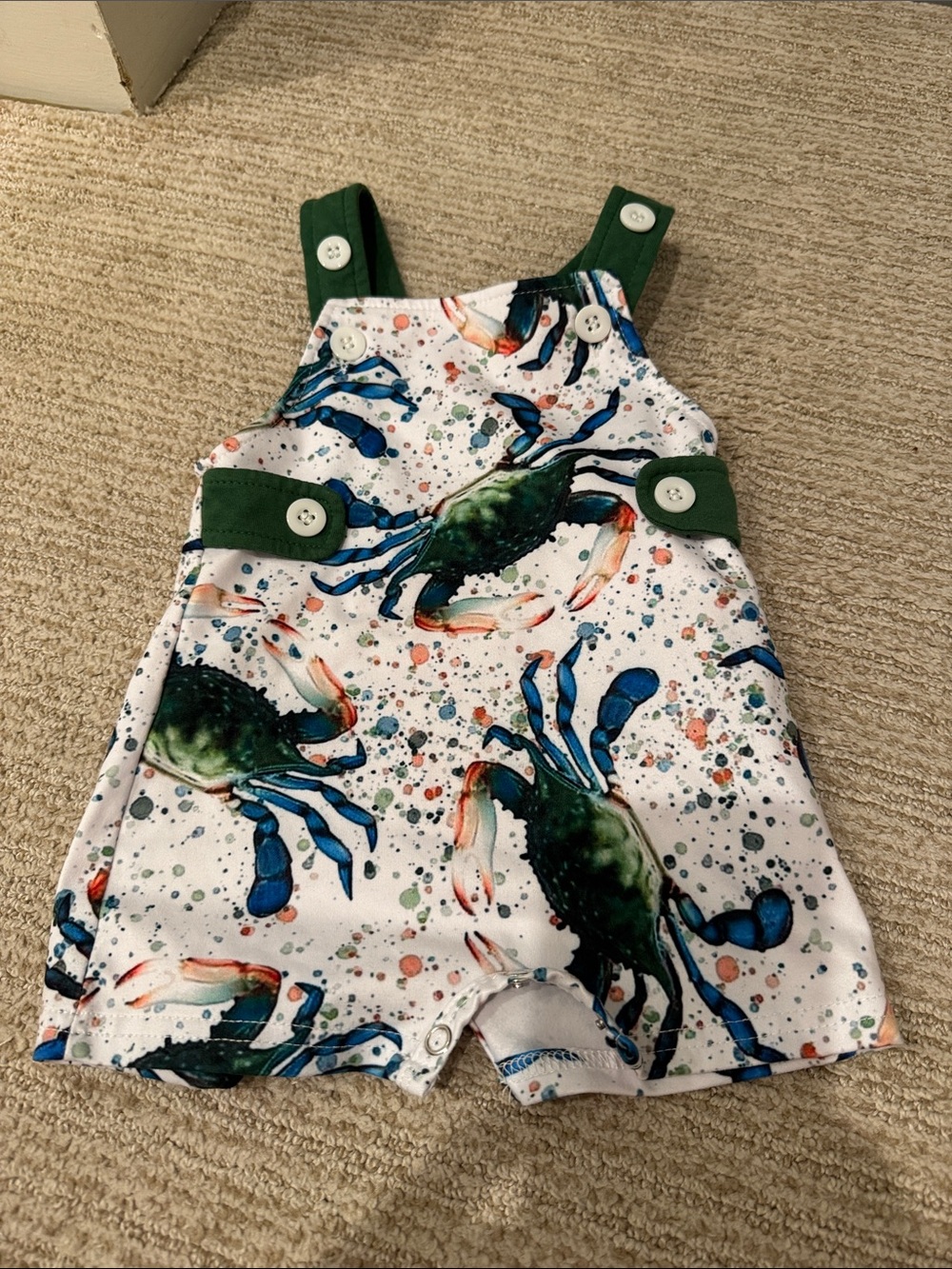 BOY Crab-Print Green Accent Infant Romper